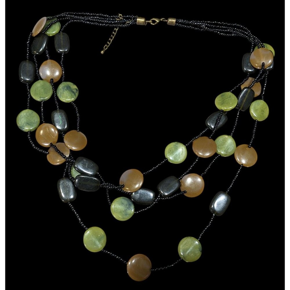 Retro Brown And Green Disc Beaded Layered Necklace